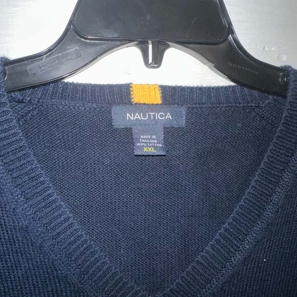 Nautica Men's Blue V-Neck Sweater Vest Vintage Dark Academia - Picture 4 of 5